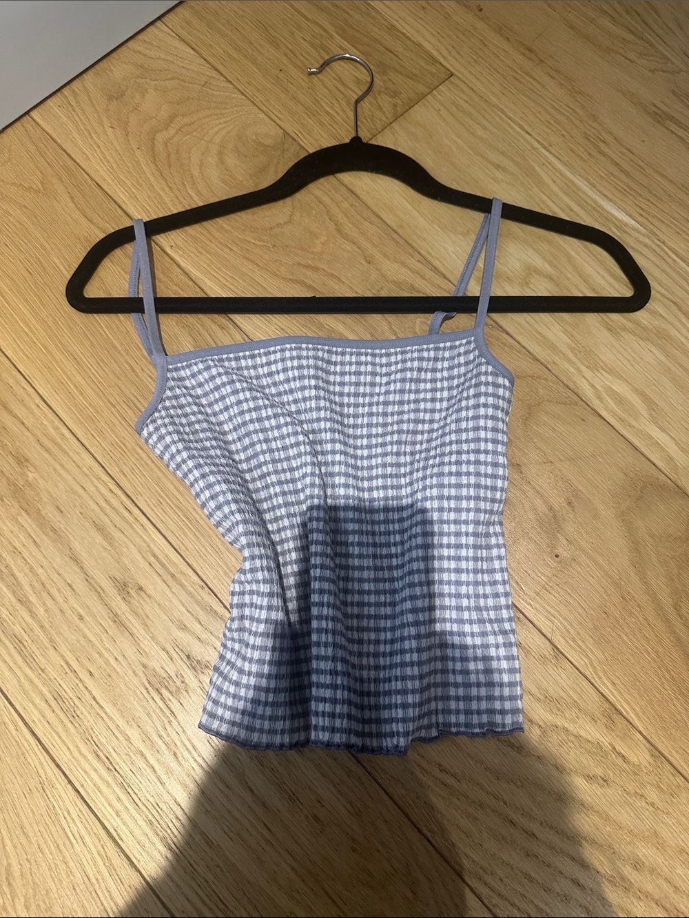 Light Blue Gingham Spaghetti Strap Tank Top